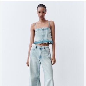 Zara Skirt Style Denim Crop Tank Top NWT